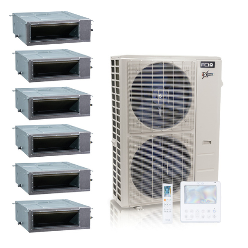 ACIQ Extreme Series 6-Zone Ducted Mini Split AC & Heat Pump 48000 BTU (9K+9K+9K+12K+12K+12K), Slim Duct Units, 230V