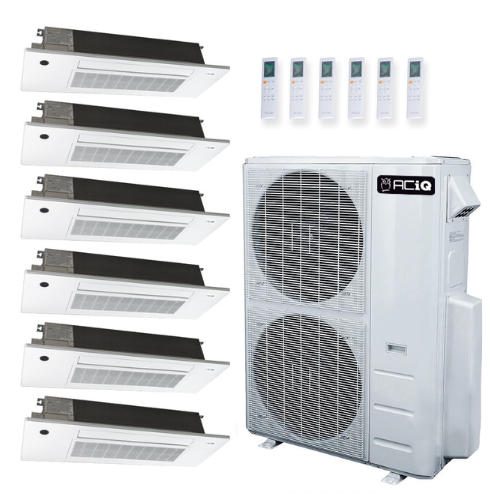 ACIQ 6-Zone Ductless Mini Split AC & Heat Pump 48000 BTU (9K+9K+9K+9K+9K+18K), One Way Ceiling Cassette Units, 230V