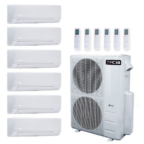 ACIQ 6-Zone Ductless Mini Split AC & Heat Pump 55000 BTU (6K+6K+9K+9K+9K+9K), Wall Mount Units, 230V