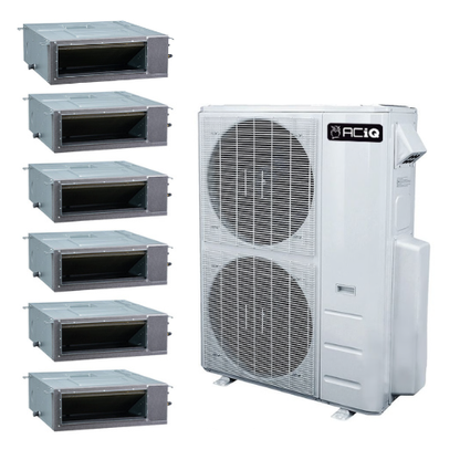 ACIQ 6-Zone Ducted Mini Split AC & Heat Pump 55000 BTU (9K+9K+9K+9K+12K+12K), Slim Duct Units, 230V
