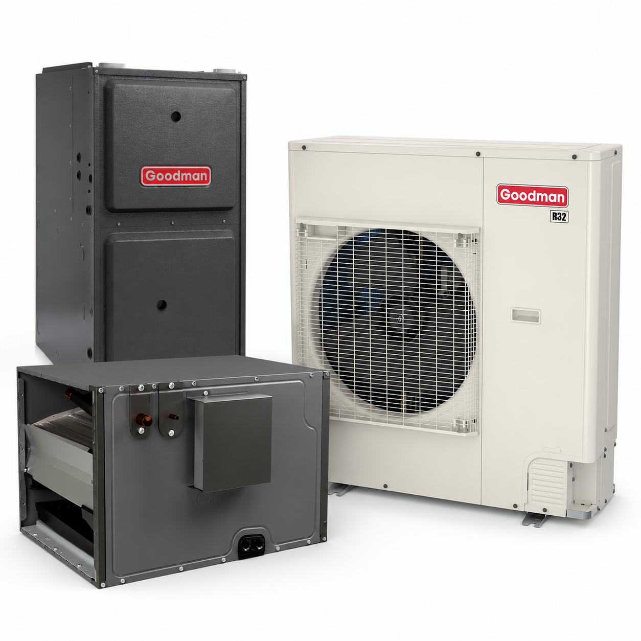 Goodman 4 Ton 16.5 SEER2 96% AFUE 100,000 BTU Gas Furnace and R32 Air Conditioner System - Upflow/Horizontal