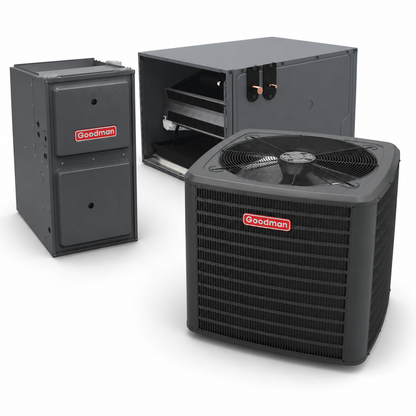 Goodman 3.5 Ton 14.5 SEER2 97% AFUE 100,000 BTU Furnace and High Efficiency Heat Pump System | Inverter - R32 - Downflow/Horizontal