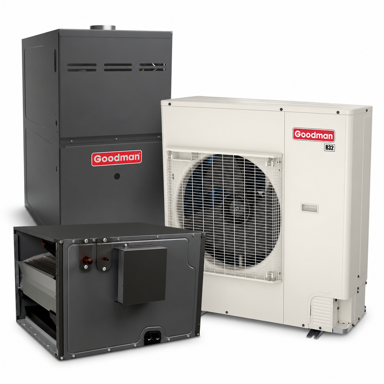 Goodman 4 Ton 16.5 SEER2 80% AFUE 80,000 BTU Gas Furnace and R32 Air Conditioner System - Upflow/Horizontal
