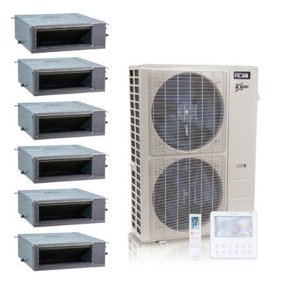 ACIQ Extreme Series 6-Zone Ducted Mini Split AC & Heat Pump 48000 BTU (9K+9K+12K+12K+12K+18K), Slim Duct Units, 230V