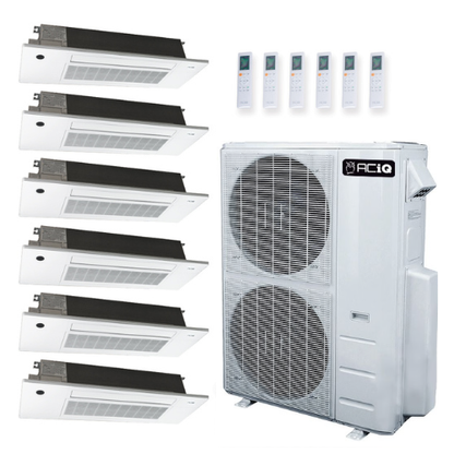 ACIQ 6-Zone Ductless Mini Split AC & Heat Pump 48000 BTU (6K+6K+9K+9K+9K+9K), One Way Ceiling Cassette Units, 230V