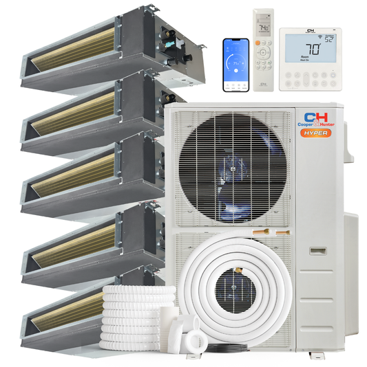 Cooper&Hunter Hyper 5-Zone Ducted Mini Split AC & Heat Pump 48000 BTU (6K+12K+12K+18K+18K), Slim Duct Units, 230V