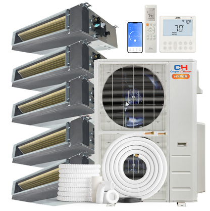 Cooper&Hunter Hyper 5-Zone Ducted Mini Split AC & Heat Pump 48000 BTU (6K+6K+12K+18K+24K), Slim Duct Units, 230V