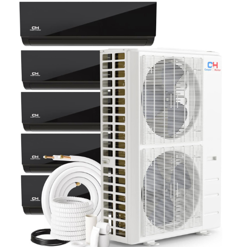 Cooper&Hunter Olivia Midnight 5-Zone Ductless Mini Split AC & Heat Pump 48000 BTU (6K+9K+9K+9K+9K), Wall Mount Units, 230V - R410A