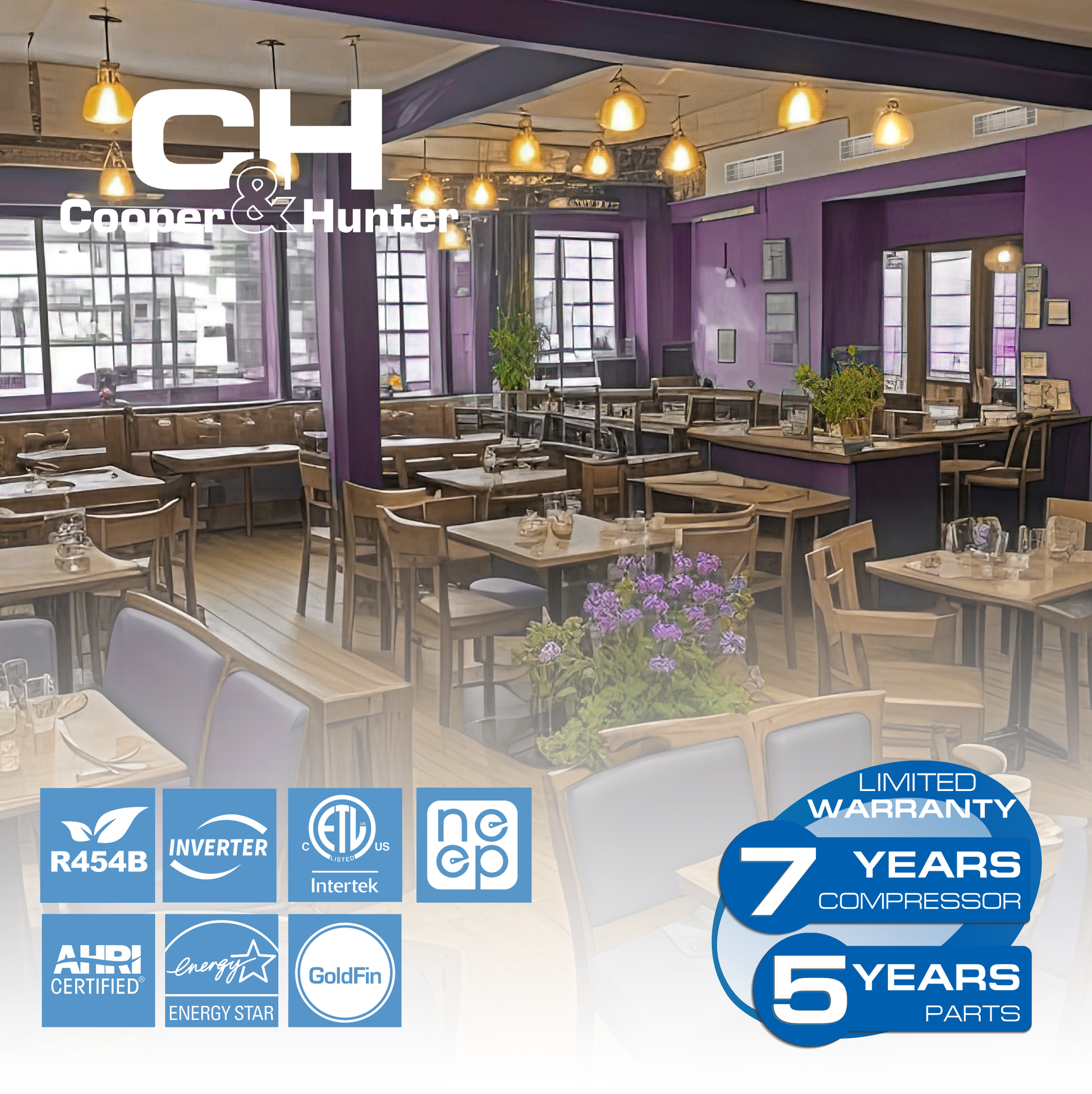 Cooper&Hunter 6-Zone Ducted Mini Split AC & Heat Pump 60000 BTU (6K+6K+6K+6K+9K+18K), Slim Duct Units, 230V