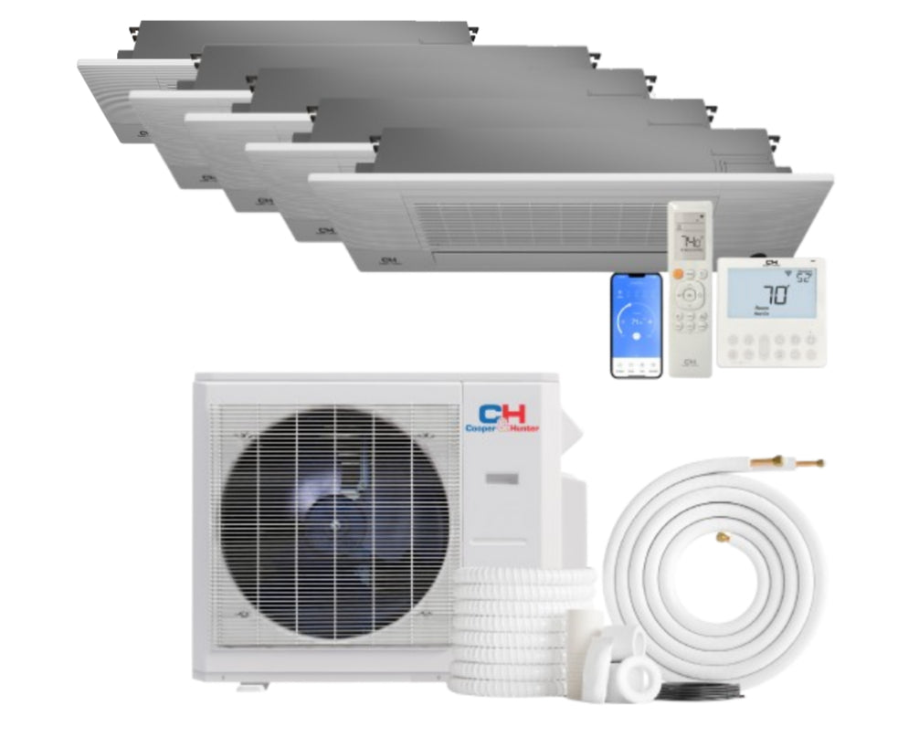 Cooper&Hunter 5-Zone Ductless Mini Split AC & Heat Pump 36000 BTU (6K+6K+6K+6K+18K), One-Way Ceiling Cassettes Units, 230V