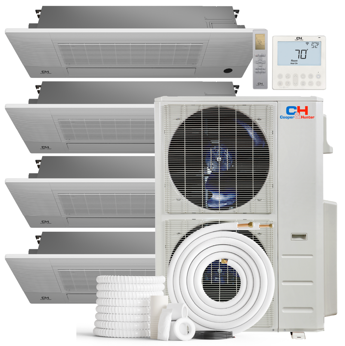 Cooper&Hunter 4-Zone Ductless Mini Split AC & Heat Pump 55000 BTU (6K+6K+6K+18K), One-Way Cassette Units, 230V - R410A