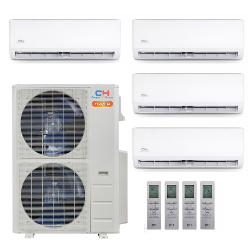 Cooper&Hunter Hyper Olivia 4-Zone Ductless Mini Split AC & Heat Pump 55000 BTU (9K+12K+12K+24K), Wall Mount Units, 230V - R410A