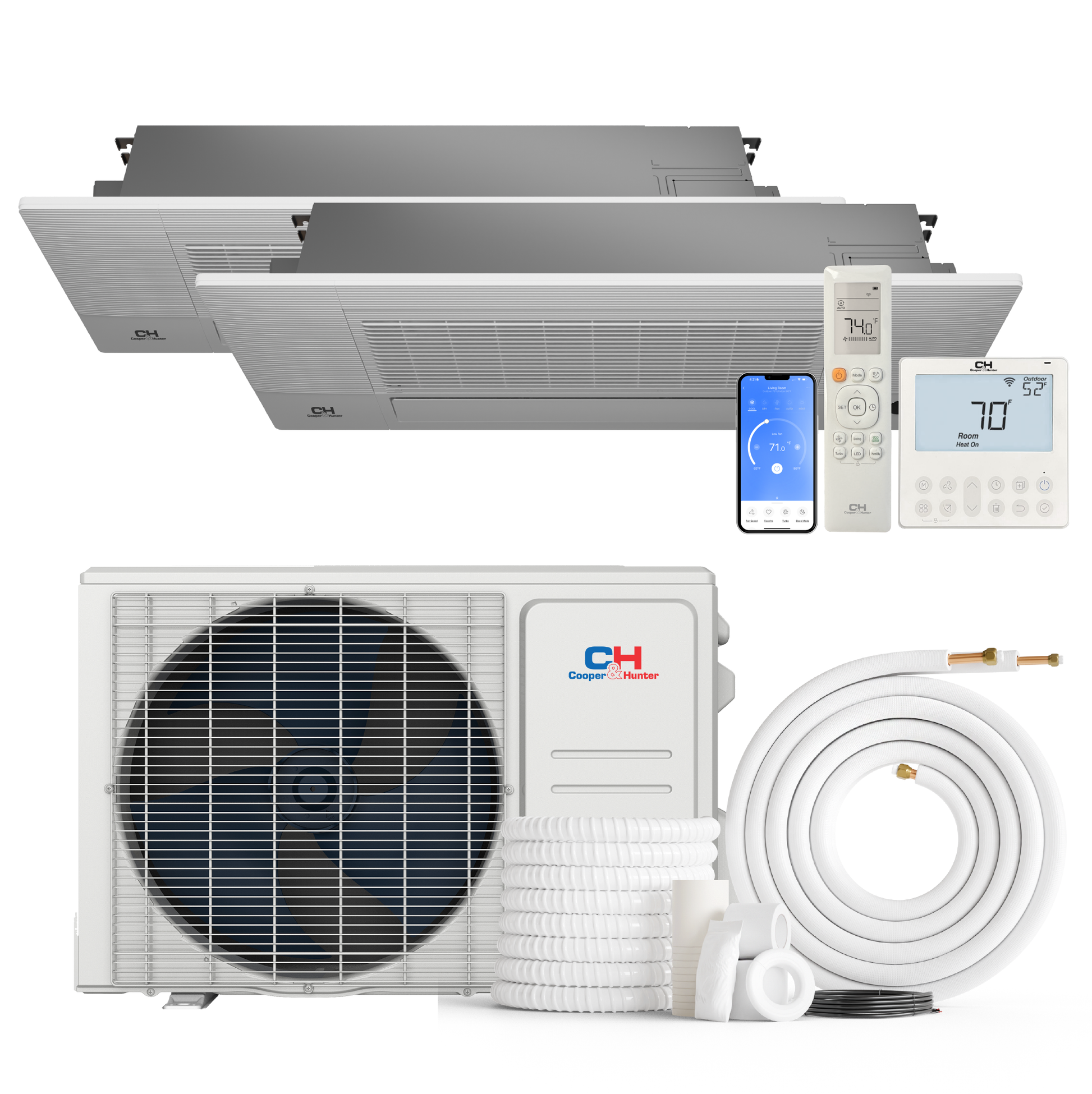 Cooper&Hunter 2-Zone Ductless Mini Split AC & Heat Pump 18000 BTU (12K+12K), One-Way Ceiling Cassettes Units, 230V