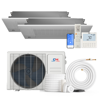 Cooper&Hunter 2-Zone Ductless Mini Split AC & Heat Pump 18000 BTU (12K+12K), One-Way Ceiling Cassettes Units, 230V