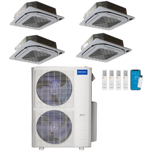 MRCOOL Olympus 4th Generation 4-Zone Ductless Mini Split AC & Heat Pump 48000 BTU (12K+12K+12K+24K), Ceiling Cassette Units, 230V