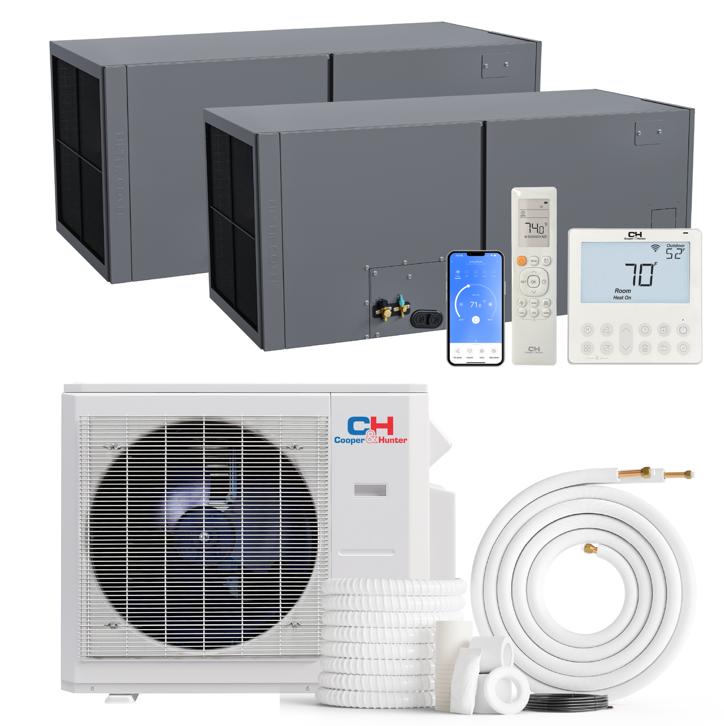Cooper&Hunter 2-Zone Ducted Mini Split AC & Heat Pump 36000 BTU (18K+18K), Air Handler Units, 230V