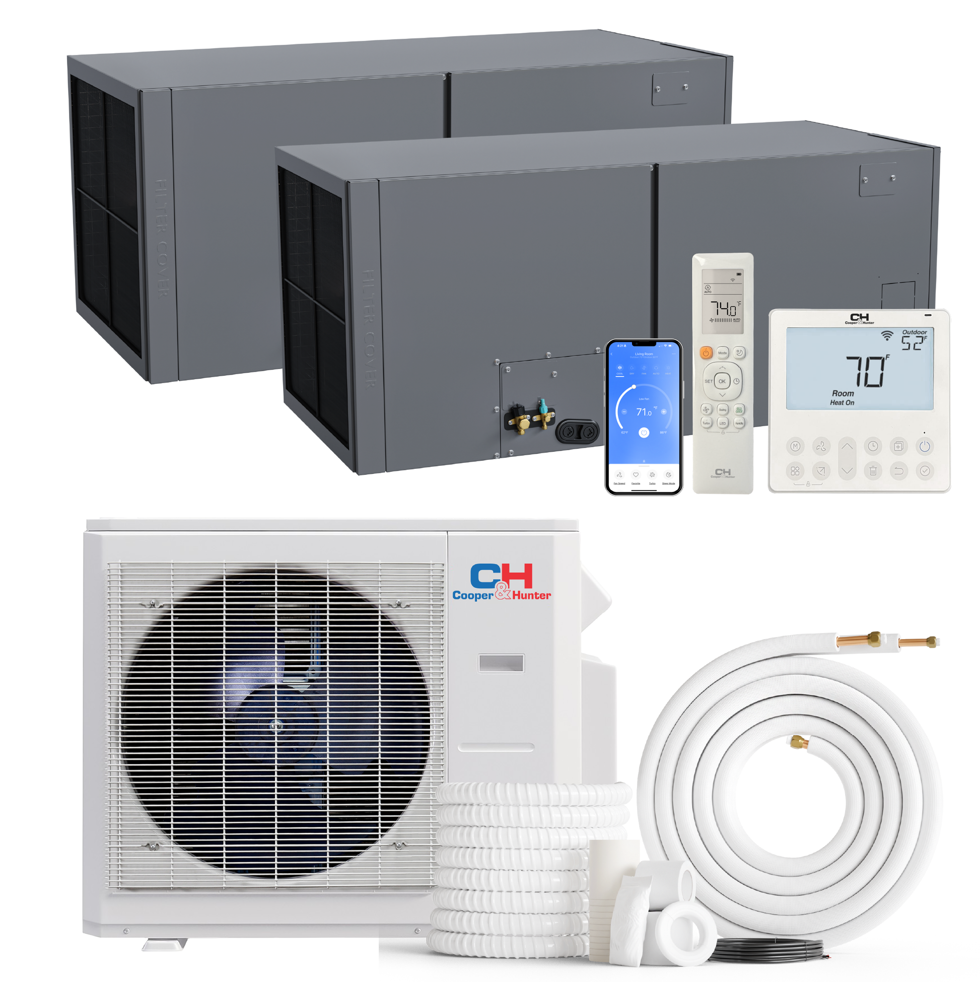 Cooper&Hunter 2-Zone Ducted Mini Split AC & Heat Pump 36000 BTU (18K+18K), Air Handler Units, 230V
