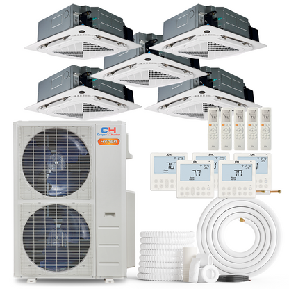 Cooper&Hunter Hyper 5-Zone Ductless Mini Split AC & Heat Pump 48000 BTU (9K+9K+9K+12K+12K), Ceiling Cassettes Units, 230V