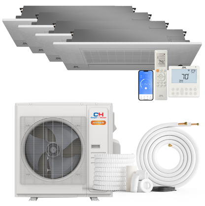 Cooper&Hunter Hyper 4-Zone Ductless Mini Split AC & Heat Pump 36000 BTU (6K+9K+9K+18K), One-Way Ceiling Cassettes Units, 230V