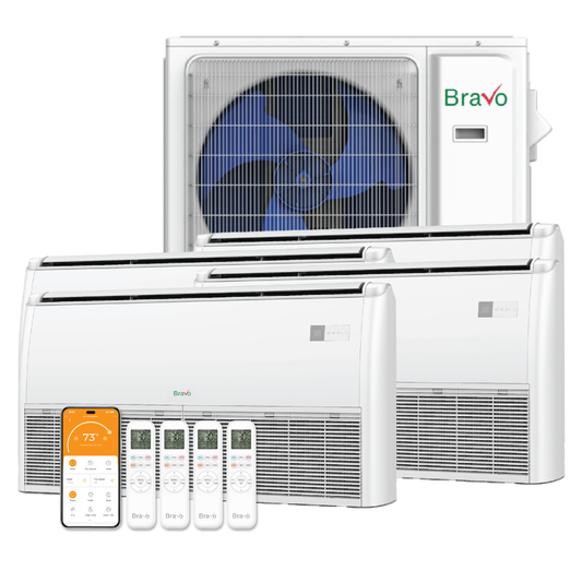 Bravo 4-Zone Ductless Mini Split AC & Heat Pump 36000 BTU (9K+9K+18K+18K), Universal Floor Ceiling Units, 230V
