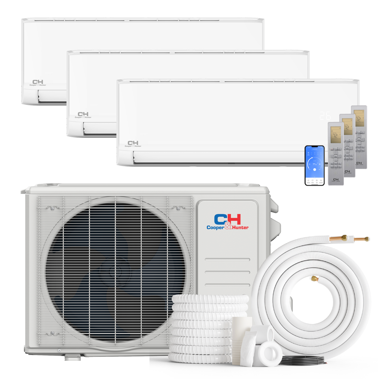 Cooper&Hunter Olivia 3-Zone Ductless Mini Split AC & Heat Pump 18000 BTU (6K+6K+6K), Wall Mount Units, 230V