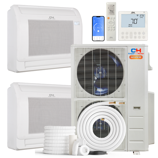 Cooper&Hunter 2-Zone Hyper Ductless Mini Split AC & Heat Pump 55000 BTU (18K+18K), Floor Console Units, 230V - R410A