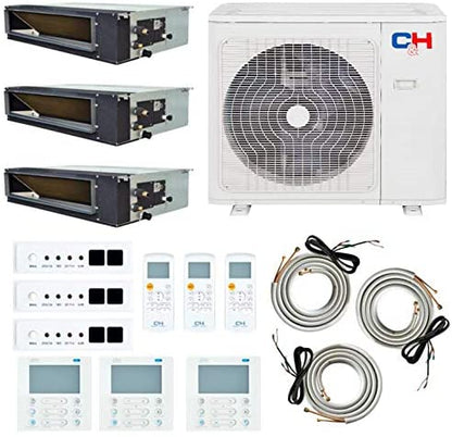 Cooper&Hunter 3-Zone Ducted Mini Split AC & Heat Pump 28000 BTU (9K+9K+9K), Slim Duct Units, 230V - R410A
