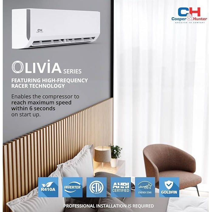 Cooper&Hunter Hyper Olivia 4-Zone Ductless Mini Split AC & Heat Pump 55000 BTU (9K+12K+12K+24K), Wall Mount Units, 230V - R410A