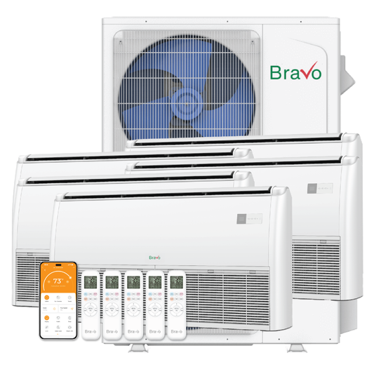 Bravo 5-Zone Ductless Mini Split AC & Heat Pump 42000 BTU (9K+9K+9K+9K+12K), Universal Floor Ceiling Units, 230V