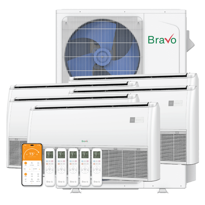 Bravo 5-Zone Ductless Mini Split AC & Heat Pump 42000 BTU (9K+9K+12K+12K+12K), Universal Floor Ceiling Units, 230V
