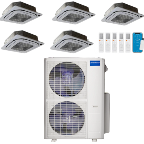 MRCOOL Olympus 4th Generation 5-Zone Ductless Mini Split AC & Heat Pump 48000 BTU (9K+9K+9K+9K+12K), Ceiling Cassette Units, 230V
