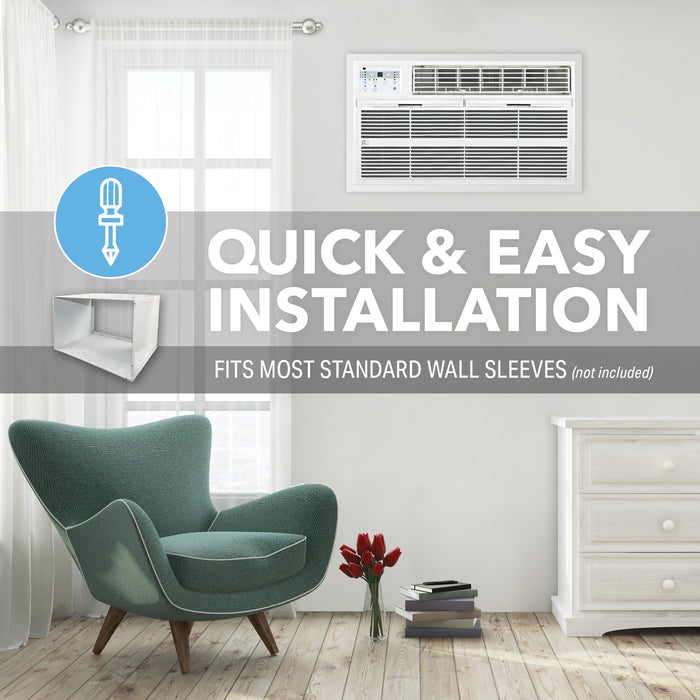 Perfect Aire 10,000 BTU 230V Through-the-Wall Air Conditioner with 10,600 BTU Electric Heater, Follow-Me Remote Control