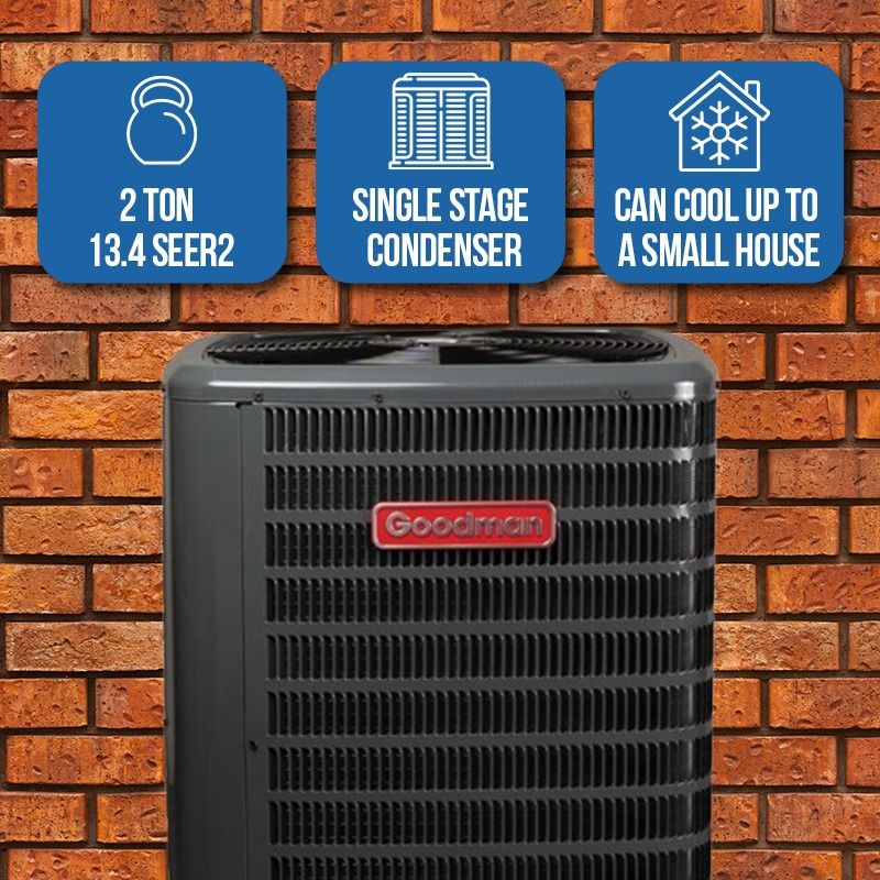 Goodman 2 Ton 13.4 SEER2 80% AFUE 80,000 BTU Gas Furnace and R32 Air Conditioner System - Upflow/Horizontal