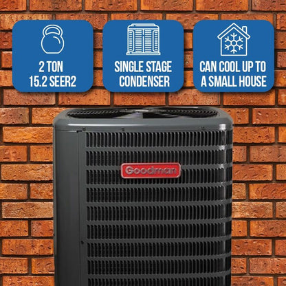 Goodman 2 Ton 14.3 SEER2 80% AFUE 60,000 BTU Gas Furnace and R32 Air Conditioner System - Upflow/Horizontal