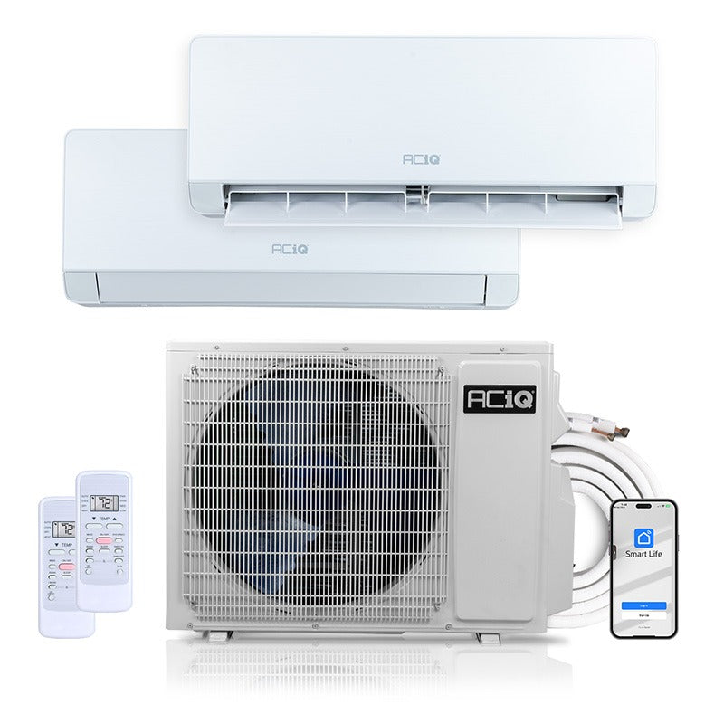 ACIQ Essentials Series 2-Zone Ductless Mini Split AC & Heat Pump 18000 BTU (9K+12K), Wall Mount Units, 230V - R32