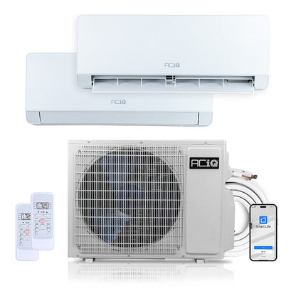 ACIQ Essentials Series 2-Zone Ductless Mini Split AC & Heat Pump 18000 BTU (9K+9K), Wall Mount Units, 230V - R32