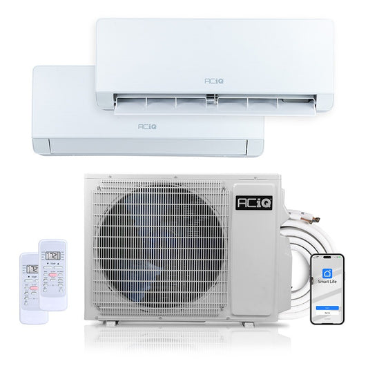 ACIQ Essentials Series 2-Zone Ductless Mini Split AC & Heat Pump 18000 BTU (9K+9K), Wall Mount Units, 230V - R32
