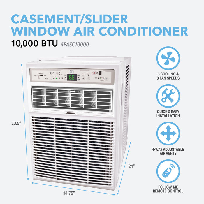 Perfect Aire 10,000 BTU 115V Casement Slider Window Air Conditioner with Follow-Me Remote Control
