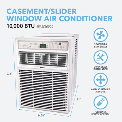 Perfect Aire 10,000 BTU 115V Casement Slider Window Air Conditioner with Follow-Me Remote Control