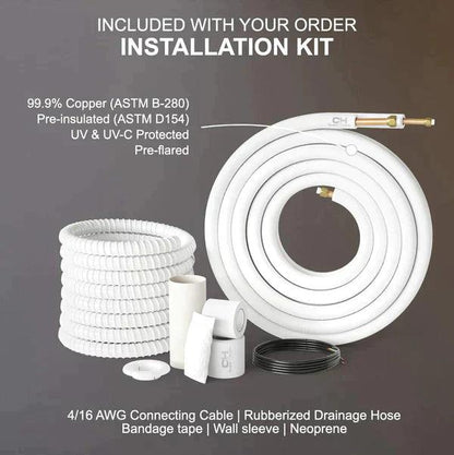 Cooper&Hunter 12,000 BTU Mia Single Zone Wall Mount Minisplit Heat Pump System Includes 16FT Installation Kit R454B 115V
