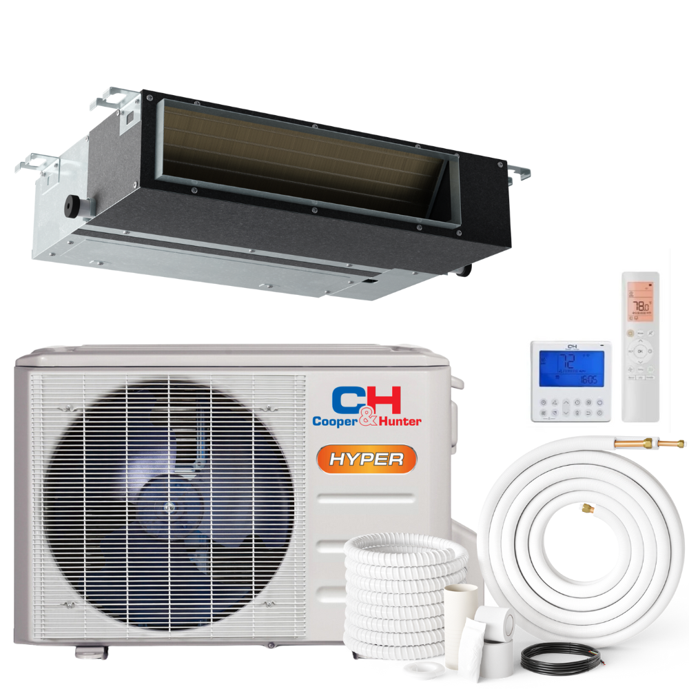 Cooper&Hunter 9,000 BTU Hyper Single Zone Slim Duct Ducted Minisplit Heat Pump System R410A  230V