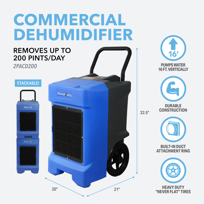 Perfect Aire 200 Pint Commercial Dehumidifier with Drain Hose for Basements, Garages, Warehouses, and Job Sites